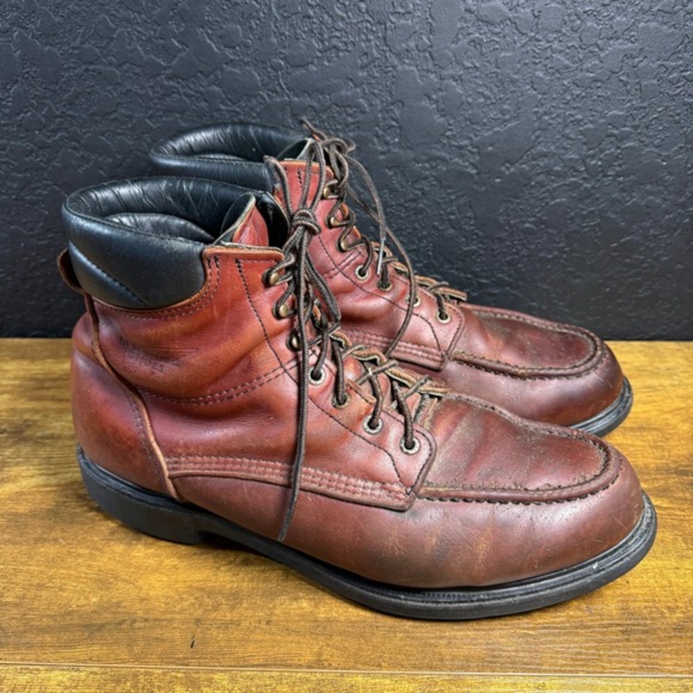 Red Wing 202 Brown Leather Moc Toe Work Boots Mens 14 D Made in‎ USA